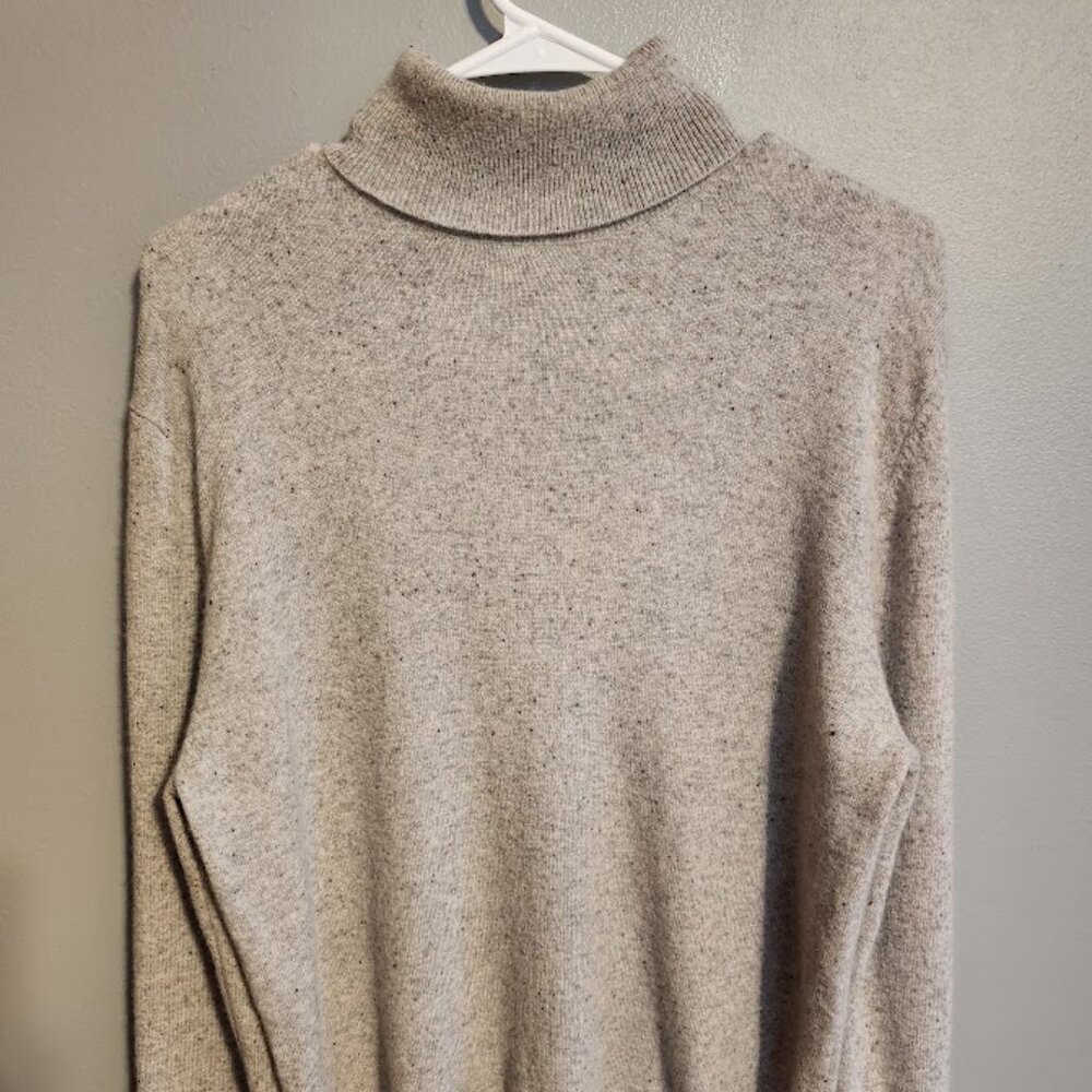 Vintage McDuff 100% Cashmere Turtleneck Sweater Grey Tweed Size L